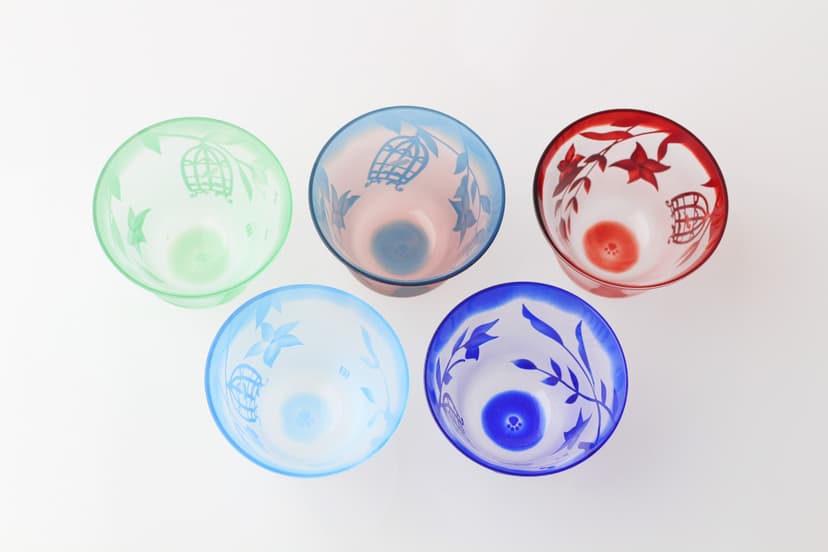 【木箱入り】ねこ&鳥かご ガラスのぐい呑み　おちょこ　酒器　江戸硝子 おちょこ・ぐい呑み・徳利 glass.saori 通販 1285842｜Creema(クリーマ)