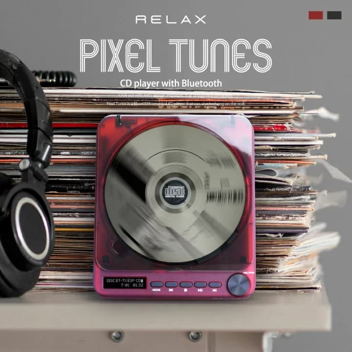 【楽天市場】【MAX2000円OFFクーポン】即納【RELAX 公式】1位受賞 リラックス ピクセルチューンズ PIXEL TUNES CDプレーヤー Bluetooth ワイヤレス コードレス コンパクト ポータブル CDプレイヤー イヤホンジャック スケルトン 壁掛け卓上 高音質 小型 おしゃれ レトロ：スマイルライフギフト -シンシア-