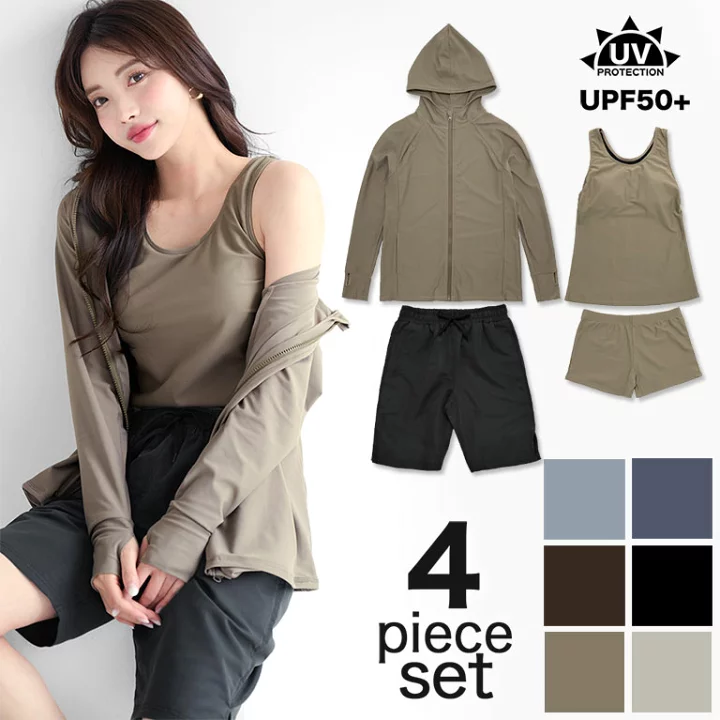 【楽天市場】UVカット ラッシュガード 水着 4点セット レディース 体型カバー フィットネス水着 タンクトップ ショーツ セット かわいい おしゃれ 可愛い 水陸両用 女性 ママ水着 シンプル 無地 上下 プール 海 リゾート 10代 20代 30代 40代 50代 M L 2L 3L 4L 5L rs005set4：ディアコロン