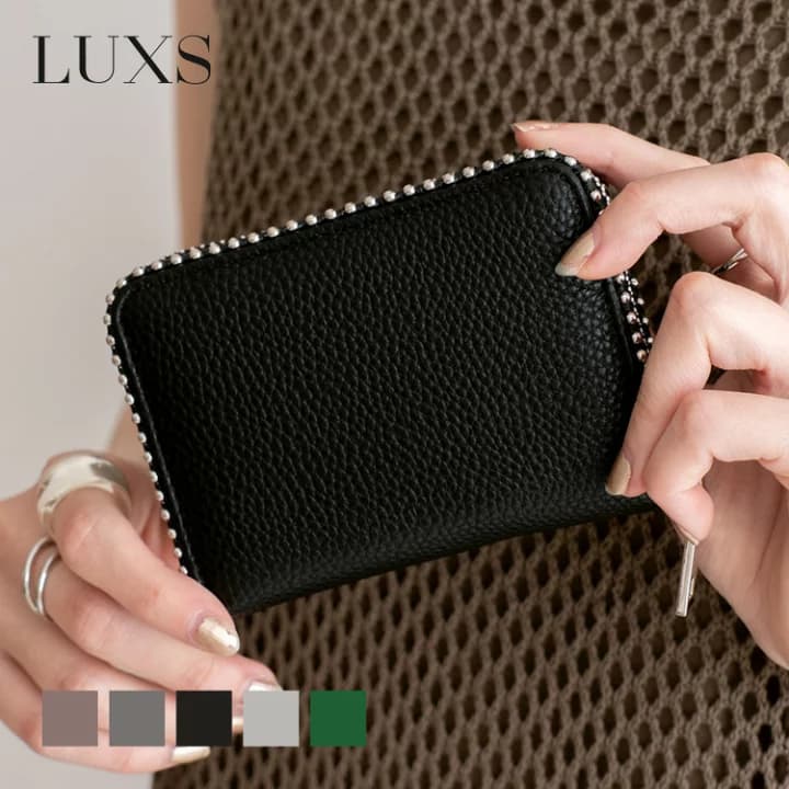 【楽天市場】【 20%OFF SALE セール 】ミニ財布 レディース ボールチェーン スタッズ シンプル インスタ じゃばら カードケース 大きく開く ラウンドファスナー 見やすい 小銭入れ スキミング 防止 財布 収納 コンパクト inw-90001p【メール便】 敬老の日 プレゼント：luxs（ルクス）楽天市場店