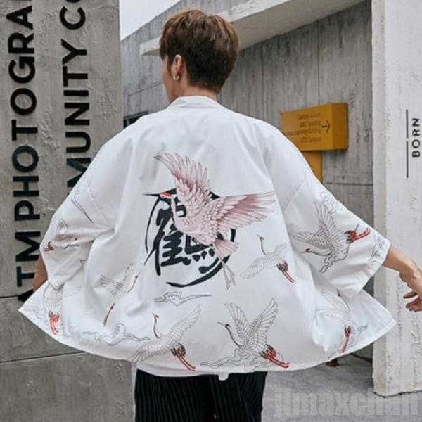 【楽天市場】【楽天1位6冠達成！】法被 鶴 文字 白 夏祭り 夏恋 寺 韓国ファッション 神社 羽織り 半纏 はんてん ハッピ 長半纏 半天 袢天 鯉 和柄 お祭り衣装 雅 羽織 和装 カーディガン 浴衣 着物 はっぴスタイル フェス 祭り衣装 神社祭り 和服 おしゃれ：AiO　Online　Store