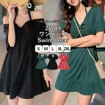 【楽天市場】【70％OFF→987円！対象4点で！1点55％OFF！クーポンで！】 水着 レディース ワンピース レディース 体型カバー ラッシュガード 夏 黒 2WAY おしゃれ オールインワン 大人 シンプル オフショルダー スイムウェア カップ付プール[郵3]^sw002^：uricca（ウリッカ） by SHINY-MART