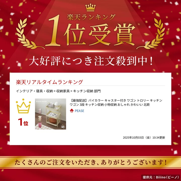 【楽天市場】【マラソン 全品５%OFFクーポン】【最強配送】バイカラー キャスター付き ワゴン トロリー キッチンワゴン 3段 キッチン収納 小物収納 おしゃれ かわいい 北欧：PEASE