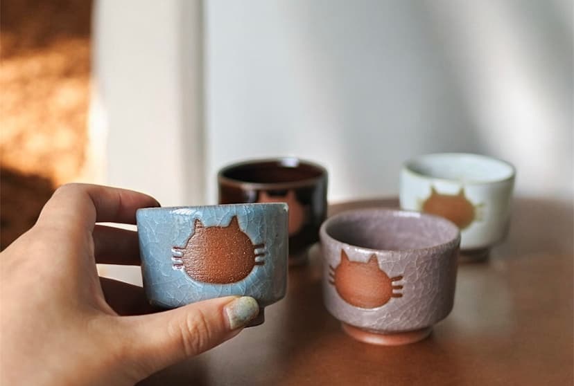 筒猪口（4色）ねこ水玉【在庫有】 おちょこ・ぐい呑み・徳利 こめがま 通販 18454569｜Creema(クリーマ)