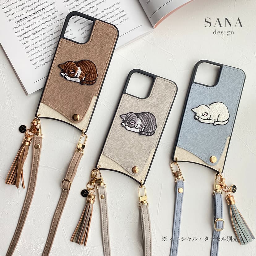 激薄ロングストラップ付きｶｰﾄﾞ入れ 背面型iphone17 16e 1514 13 くすみカラーごめん猫ケース iPhoneケース・カバー SANA Design(サナデザイン) 通販 14500472｜Creema(クリーマ)